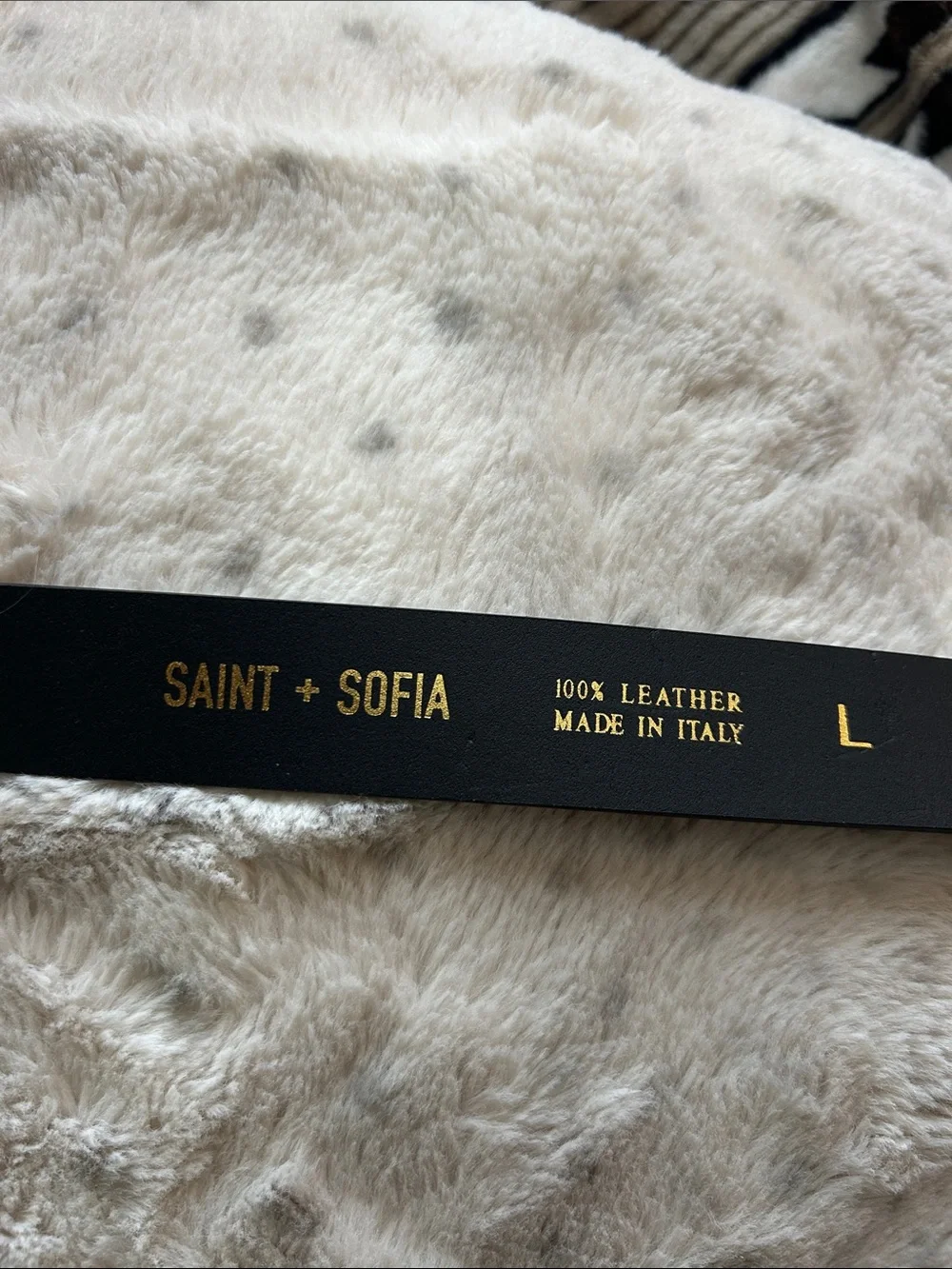 Saint + Sofia Black Leather Belt with Gold Accent Buckle